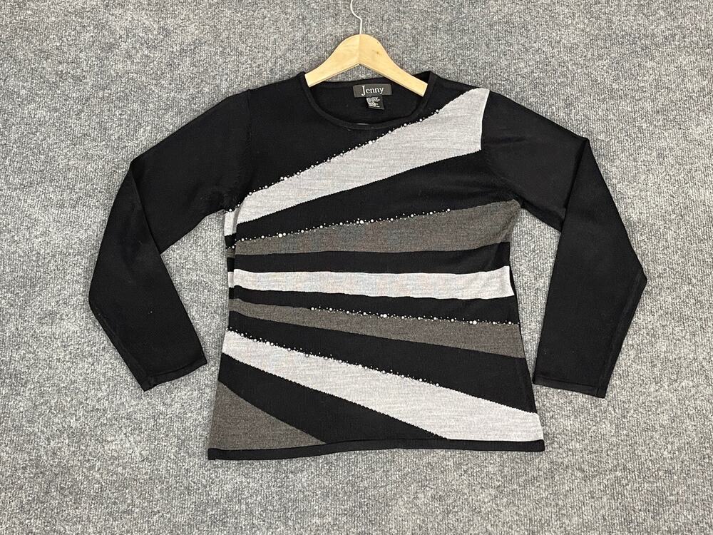 Jenny Sweater Women's Small Knit Pullover Embellished Beaded Acrylic Black N148